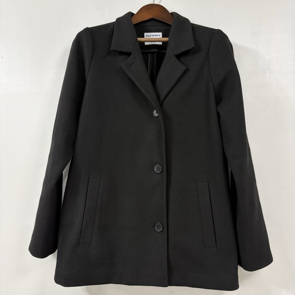 Old Navy Womens Medium Tall Black Car Coat Soft Brushed Button Front Lined